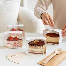 5 piezas/10 piezas/15 piezas Cajas de papel para cupcakes con ventana transparente, adecuadas para muffins, pasteles, postres, té de la tarde, tartas mousse, embalaje para hornear - color aleatorio - Ver 6