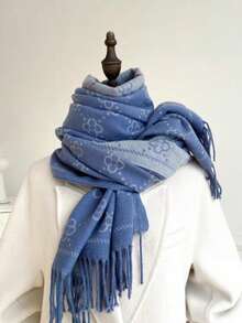 1pc Blue-Gray Autumn/Winter New Scarf For Women, Double-Sided Faux Cashmere, European & American Style Core Yarn High-End Scarf, Dual-Use Shawl - Blue - View 2