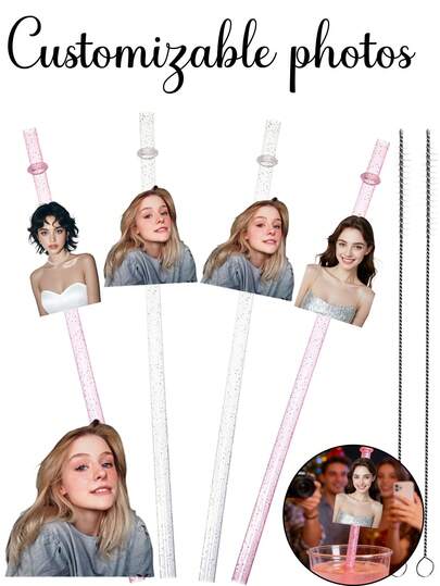 Personalized Hard Straws With Custom Photos | Sparkling Glitter Anti-Slip Reusable Straws For Drinks, Smoothie, Boba & Cocktails | Customizable Birthday Party Favors, Wedding Gifts, Anniversary, Christmas, Valentine'S Day, Bridal Shower, Graduation, Family Reunion, Dinner Party, Travel Essentials, Vacation Must-Haves, Picnic