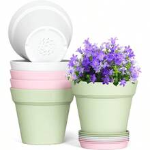 5 Inch Plastic Plant Pots With Drainage Holes And Trays - 6 Pack Small Nursery Pots Indoor Outdoor House Plants And Flowers, Seedling Starter Planters, Colorful - 黑色 - 查看 1