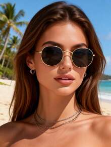 1pc Classic Geometric Metal Frame Women Fashion Glasses For Musical Festival Outdoor Daily Life Accessories. - Multicolor - View 7