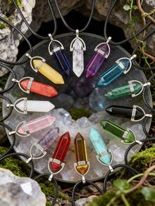 1/5/10/20/30/50/100/200pcs Natural Crystal Glass Stone Glow-In-The-Dark Pendant Necklace, Unisex Crystal Gemstone Chakra Crystal Jewelry, PU Cord Couples Jewelry Gift, Holiday Party Supplies - Multicolor - View 12