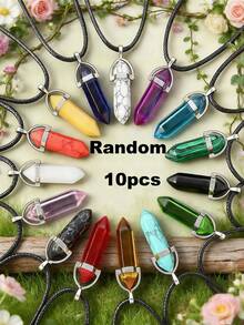 1/5/10/20/30/50/100/200pcs Natural Crystal Glass Stone Glow-In-The-Dark Pendant Necklace, Unisex Crystal Gemstone Chakra Crystal Jewelry, PU Cord Couples Jewelry Gift, Holiday Party Supplies - Multicolor - View 24