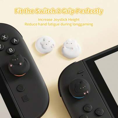 4PCs New Joystick Caps Compatible With Switch 2 - Anti-Slip Thumb Grip Caps - Silicone Analog Cover Thumbstick Grips For Switch NS2, Black & White Cat