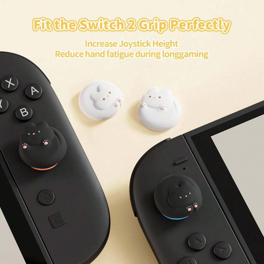 4PCs New Joystick Caps Compatible With Switch 2 - Anti-Slip Thumb Grip Caps - Silicone Analog Cover Thumbstick Grips For Switch NS2, Black & White Cat - Multicolor - View 1