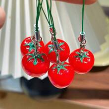 1pc Tomato Shaped Phone Lanyard, Made Of Glossy Resin Material With Green Decorative Cord, Adorned With Cute Vegetable Pattern, Suitable For Phone Or Bag Decoration - 1 Piece Of Tomatoes - View 4