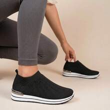 IKRUSH Diamante Knit Slip-On Wedge Trainers I39677 - All Black - View 6