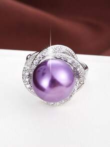 1pc Fashionable Flower Shaped Cubic Zirconia Inlaid Adjustable Ring For Women - Multicolor - View 14