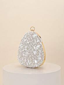 1 chiếc túi đeo chéo đính hạt hoa trắng, túi cầm tay dự tiệc dây xích cổ điển, túi dự tiệc phù dâu, túi đính sequin, phụ kiện váy dạ hội, túi độc đáo, đồ dùng đám cưới, quà tặng nữ, túi Giáng sinh, túi Ngày Valentine (mẫu ngẫu nhiên), quà tặng Ngày Valentine - Màu be - Xem 2