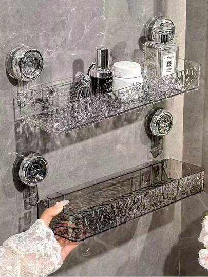 Suction Cup Wall Mounted Shelf, No-Drill, Damage-Free, Bathroom Vanity Storage Organizer