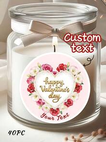 12/24/40pc Customized Valentine's Day Circular Stickers, 1.97-Inch Customized Valentine's Day Happy Stickers, Personalized Love Design Gift Stickers, Valentine's Day Pink Flower Thank You Stickers, Modern Valentine's Day Classic Circular Gifts, Valentine's Day Gifts, Customized Valentine's Day Stickers - Multicolor - View 7