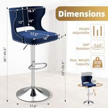 Bar Stools Set Of 4 Velvet Swivel Adjustable Barstools With Hollow Back Rivet Trim And Stable Chrome Base Upholstered Counter Height Bar Stools For Kitchen Island Blue - Blue+Silver Base - View 3