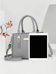 女士休闲简约手提包，适合日常通勤 - 灰色 - 查看 4