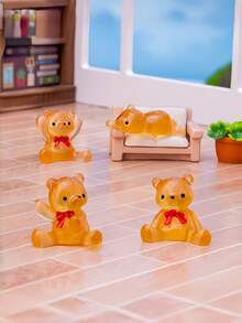 20pcs Glowing Bear Plush Toys With Bow Tie - Handmade Resin Miniature Figurines For DIY Crafts, Micro Landscape Decor, And Party Supplies - Multicolor - View 2