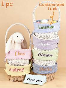 1 pieza Forro de cesta de Pascua de algodón de guinga bordado con nombre personalizado, cesta de mimbre - Transatlántico - Ver 2