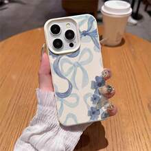 1 pieza Funda de teléfono con diseño de lazo floral azul fresco de material TPU compatible con iPhone 17 Pro Max/17/16 Pro Max/15/13/12/11, S20 FE/A15/S24/A55, Note 11/Note 12/Note 13 Pro, cobertura completa, protección suave anti-caídas - Blanco - Ver 4