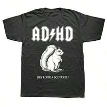ADHD In Its Original Form Squirrel T Shirt Squirrel T-Shirt Tops Tees Oversized Cotton Holiday Short Sleeve Mens Clothes - Black - View 1
