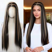 ZigZag Hair 24英寸 #613 金棕色挑染长直发合成蕾丝前假发，耐热纤维，女士款 - 彩色 - 查看 13