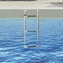 3 Step Folding 304 Stainless Steel & PVC Boat Ladder Silver & Black - 1 - View 5