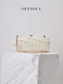 白色晚礼服婚纱新娘手拿包，法式亚克力大理石纹晚宴包，配不对称链条肩带，适合派对、宴会等场合。 - 白色 - 查看 10