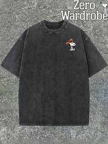 SNOOPY Western Denim Pattern Printed Street Style Black Loose T-Shirt, Cool Personality, 2026 New Men's Short Sleeved Casual Retro Style T-Shirt, Street Style Fashionable Top - Đen 1 - Xem 3