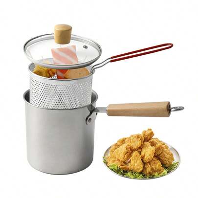 1 Set 304 Stainless Steel Soup Pot With Fry Basket, 6 Quart (Approx. 3L) Large Soup Pot With Glass Lid Filter, Suitable For Pasta, Pasta Pot With Strainer, Compatible With All Stovetops