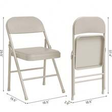 Sillas plegables de metal resistentes con tapizado acolchado de PU: portátiles, apilables, capacidad de 159 kg, cómodas para comedor, sala de estar, oficina, interior y exterior - Beis - Ver 4
