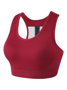 High Intensity Seamless Sports Bra, Mesh Splice High Elasticity Workout Vest, Racerback Round Neck Breathable Yoga Bra - Burgundy - View 7