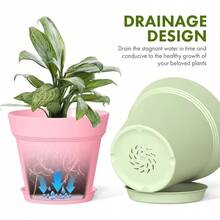 5 Inch Plastic Plant Pots With Drainage Holes And Trays - 6 Pack Small Nursery Pots Indoor Outdoor House Plants And Flowers, Seedling Starter Planters, Colorful - 黑色 - 查看 4
