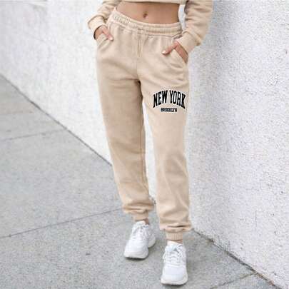 Calça Moletom Feminina Estampada Confortável Moda Inverno New York