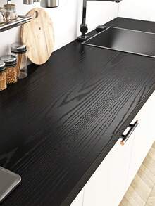 1 Roll Black Wood Grain Self-Adhesive Wallpaper, Waterproof Black Wallpaper For Instant Application On Desktops, Chairs, Drawers, Rooms, Cabinets, Etc. - Black - View 9