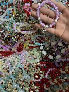 12/24pcs Elastic Glass Bead Bracelets - Stretch Fit Beads With Multi-Color Options (Pink, Blue, Green, Purple, Red, Black, White, Clear, Golden, ) - For Jewelry Making, Bracelets, Keychains - Durable Elastic Cord For DIY Crafts & Gifts - 彩色 - 查看 2