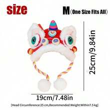 Conjunto de Fantasia de Animais de Estimação para o Ano Novo Chinês: Chapéu Auspicioso de Leão/Tigre com Babador Combinando, Faixa Ajustável para Cachorro/Gato para Sessão de Fotos, Presente do Festival da Dupla Felicidade, Adequado para Animais de Estimação Pequenos a Médios - Preto - Visão 2