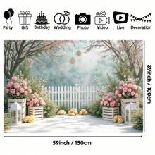 Garden Pattern Backdrop, 1 Count Garden Themed Wall Hanging, Wall Decor Home Living Room Bedroom Office, Ornaments - 彩色 - 查看 6