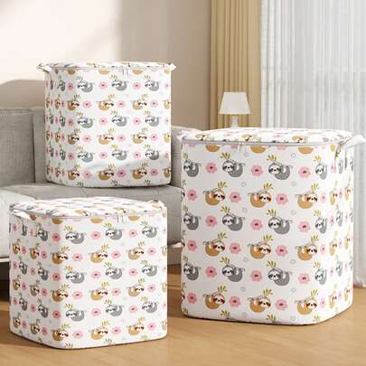 1 pieza Bolsa de almacenamiento de gran capacidad con diseño de perezoso blanco para dormitorio estudiantil, material reforzado, impermeable y a prueba de polvo, asa reforzada para plegar fácilmente, conveniente para transportar, adecuado para estudiantes que regresan a la escuela, almacenamiento en dormitorio y organización diaria del hogar.
