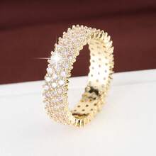1pc Fashion Geometric Triple-Row Cubic Zirconia Inlaid Ring For Women - Multicolor - View 9