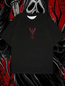 男士哥特朋克风印花T恤，都市街头时尚，短袖上衣 - 黑色 - 查看 9