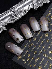 Autocollants pour ongles dorés brillants et étoiles laser - Autocollants en papier pailleté auto-adhésifs avec effet pailleté scintillant, forme de gland, design de dessin animé à usage unique pour manucure et pédicure, décoration d'ongles - Multicolore - Voir 4