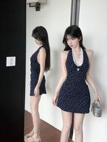 Women Short Dresses - Navy - View 5