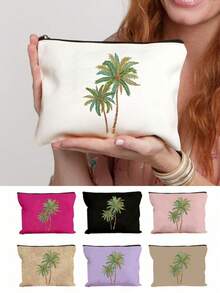 Borsa cosmetica riutilizzabile con stampa di palme di cocco, leggera, con cerniera per il trucco e gli accessori da toeletta, pratica pochette portamonete, borsa da toeletta con stampa di gelsi, accessorio da viaggio, adatta per lo shopping, regalo ideale per Pasqua, Festa della Mamma, Festa dell'Indipendenza, Matrimonio, Laurea - Multicolore - Visualizzare 5