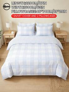 2/3 piezas Juego de Ropa de Cama con Estampado Numérico (1 Funda Nórdica + 1/2 Fundas de Almohada, Sin Relleno), Estampado a Cuadros Azul Claro, Juego de Ropa de Cama Transpirable y Cómodo, Suave y Antipelusas, Apto para Cama Doble/Matrimonial/Queen/King, Todo el Año, Múltiples Tamaños Disponibles, Lavable a Máquina, Decorativo para Dormitorio - Multicolor - Ver 10