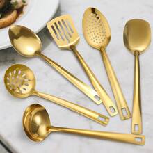 Stainless Steel Practical Tableware Set, Divided Service Spoon, Divided Service Ladle, Flat Spatula, Strainer Spatula, Soup Spoon, Ladle, Hotel & Restaurant Practical Fork & Spoon Service Tableware Set, Home Cooking Utensils - - - View 1