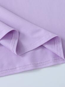 This Girls' Short-Sleeved T-Shirt Features A Unique Leopard Print Lettering And A Soft Crew Neck Design, Making It A Casual Purple T-Shirt - Mauve Purple - View 6