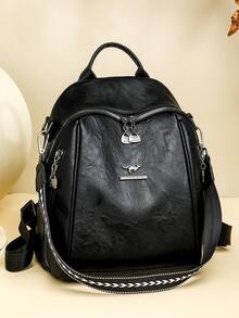 Mochila de cuero con cera de aceite | Interpretando la estética de los escenarios de transporte, desbloqueando la soberanía visual absoluta de la vida diaria y los viajes, matriz de tres modos de función completa: dos correas para los hombros anchas y gruesas ajustables estándar/asas, correa para la cintura doble reforzada - Multicolor - Ver 10