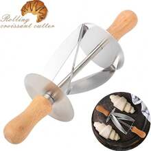 1 件装不锈钢牛角面包切片器，带长木柄的牛角面包刀，多功能滚刀，三角滚刀，蛋糕面包卷面团切割器，牛角面包面团滚轴，不锈钢牛角面包面团切割滚轴，焊接紧密，尺寸为 7.9 x 2.4 英寸（20.1 x 6.1 厘米），用于制作牛角面包 - 彩色 - 查看 5