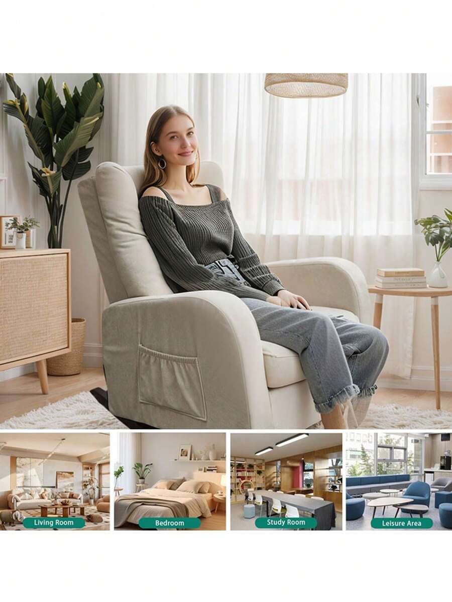 1PCS Sofa Rocking Chair, Cradle Armchair, Cushioned Sofa Chair With Side Pockets, Suitable For Living Room, Bedroom, Reading, Napping, Home Theater - Light Grey - View 1