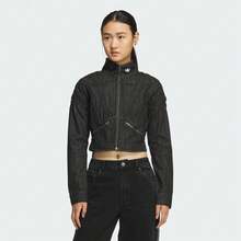 Adidas Originals 女士牛仔夹克，休闲短款运动牛仔夹克 KH1185 - 黑色 - 查看 1