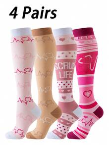 bropite 男女通用压缩袜，1/4/6双装，采用尼龙涤纶混纺针织面料，长筒设计，适合腿部穿着，为健身、瑜伽、普拉提、徒步、跑步、骑行、网球、足球、篮球等运动提供支撑。 - 彩色 - 查看 14