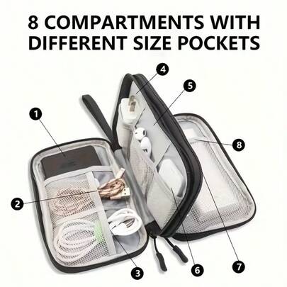 Portable Zipper Cable Organizer Bag (Computer Organizer), Multi-Compartment Cable And Wire Storage Box, High-Quality Material, No Power Required, Mini Portable Charger And Travel Accessory Organizer, Suitable For Earphones, Data Cables And Chargers - Perfect Holiday Gift