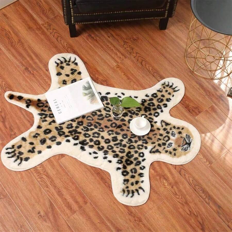 Leopard Print Rug Faux Fur Cowhide Skin Rug Animal Printed Area Rug Carpet For Decorating Room, Under Coffee Table, Cowboy-Themed Nursery, Jungle Themed Room, Playroom - LeopardPrint-31.5X41.5in - View 1